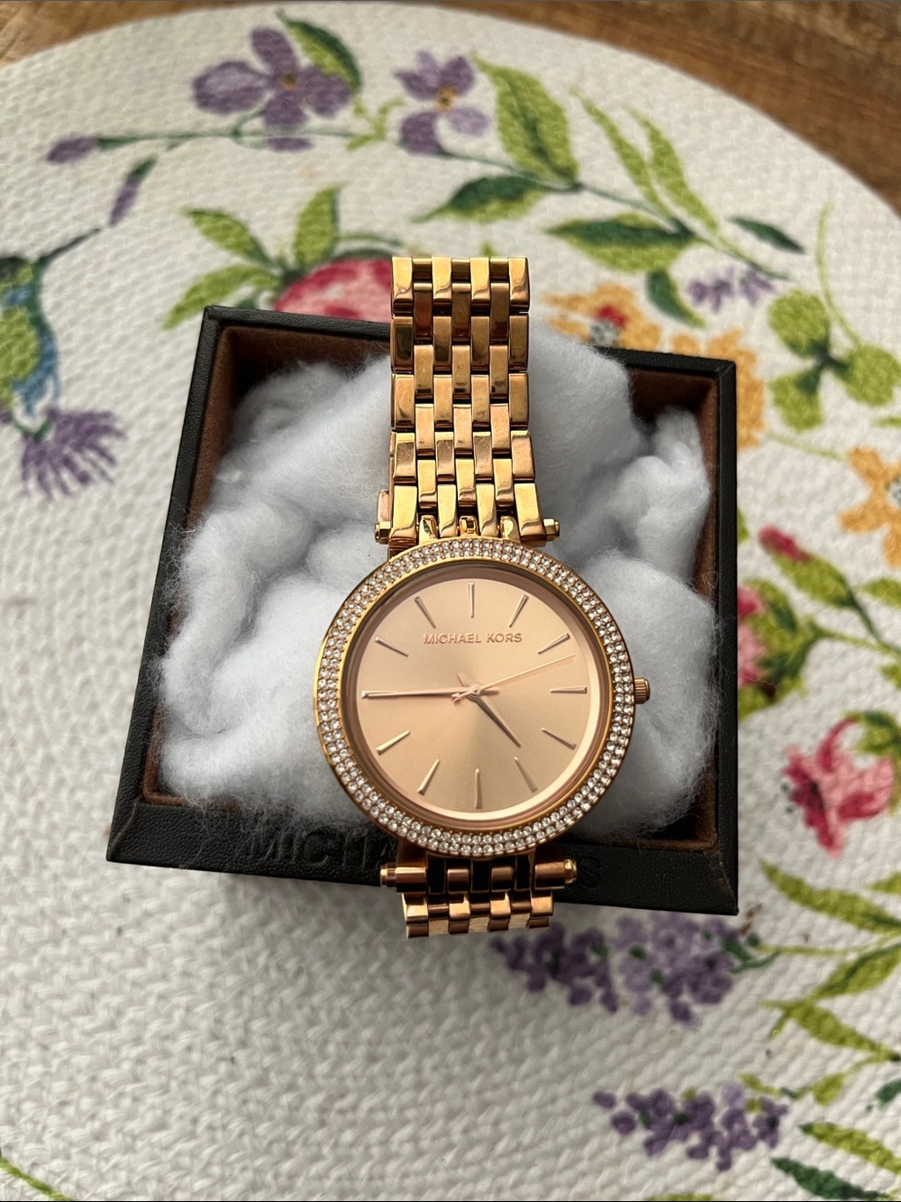 Michael Kors Rose Gold-Tone Crystal Bezel Bracelet Watch